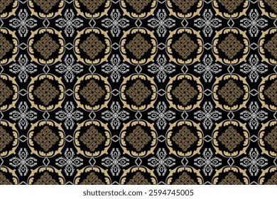 Oriental flora damask seamless pattern embroidery, art ornament print. Design for tile, carpet, cover, wallpaper, wrapping paper, fabric, clothing, bag, and decoration.