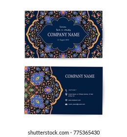 Oriental flora mandala pattern. Business Card. Vector illustration