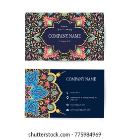 Oriental flora mandala pattern. Business Card. Vector illustration