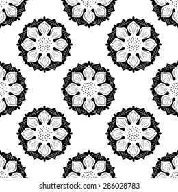 Oriental floral background with lotus on white. Vector seamless pattern for textile, wrapping, wallpaper, web page background.