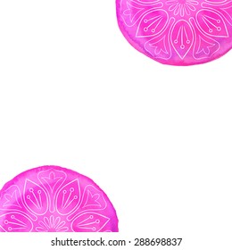 Oriental floral background. Pink lotus flowers on watercolor blots. Vector. EPS10. Place for your text.