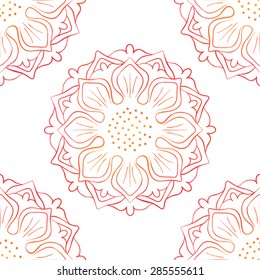 Oriental floral background with red lotus on white. Vector seamless pattern for textile, wrapping, wallpaper, web page background.