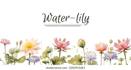 Oriental floral cards with pink lotus flowers for invitation. Watercolor lily isolated on white background, vector illustration