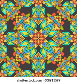 Oriental floral ethnic seamless pattern. Ethnic ornamental texture. Vector hand drawn folk background. Boho style
