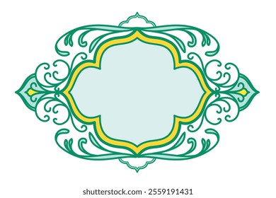 Oriental floral islamic frame, Arabic border ornament. Ramadan background frame with Copy space. Arch shape with arabesque Colorful pattern flowers and flourish ornament