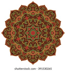 Oriental floral mandala. Vector round ornament. Stylized dark pattern.