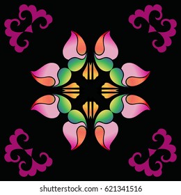 Oriental floral mandala. Vector simple round ornament. Stylized pink pattern