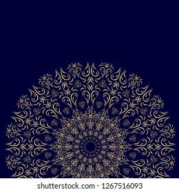 Oriental floral ornament, mandala on a dark blue background for your design. Vector illustration.