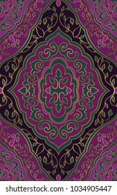 Oriental floral ornament. Template for carpet, textile and any surface. Seamless colorful pattern on a dark background.