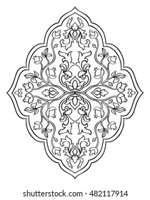 Oriental, floral ornament. Templates for carpets, textiles and any surface. Vector pattern of black contour on a white background. Design element.
