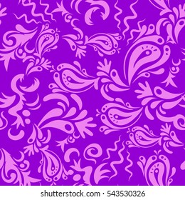 Oriental, floral ornament. Templates for carpets, textiles, wallpaper and any surface. Vector seamless pattern of pink and violet ornament.