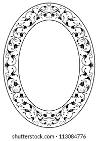 Oriental Floral Ornamental Black Oval Frame