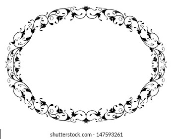 oriental floral ornamental black oval frame