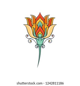 Oriental floral pattern. Colorful indian ornament. Abstract linear flower. Ornamental plant. Vector design