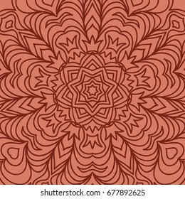 oriental floral pattern. mandala design. vector illustration. hand drawn kaleidoscope background. red brick color