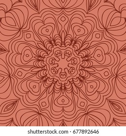 oriental floral pattern. mandala design. vector illustration. hand drawn kaleidoscope background. red brick color
