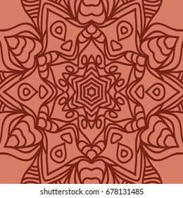 oriental floral pattern. mandala design. vector illustration. hand drawn kaleidoscope background. red brick color