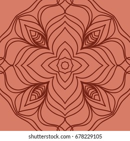 oriental floral pattern. mandala design. vector illustration. hand drawn kaleidoscope background. red brick color