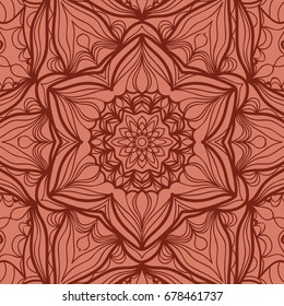 oriental floral pattern. mandala design. vector illustration. hand drawn kaleidoscope background. red brick color