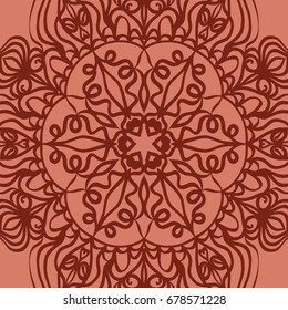 oriental floral pattern. mandala design. vector illustration. hand drawn kaleidoscope background. red brick color