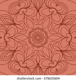 oriental floral pattern. mandala design. vector illustration. hand drawn kaleidoscope background. red brick color