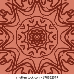 oriental floral pattern. mandala design. vector illustration. hand drawn kaleidoscope background. red brick color