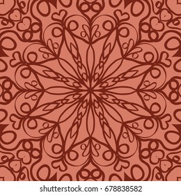 oriental floral pattern. mandala design. vector illustration. hand drawn kaleidoscope background. red brick color
