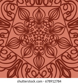 oriental floral pattern. mandala design. vector illustration. hand drawn kaleidoscope background. red brick color