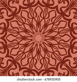 oriental floral pattern. mandala design. vector illustration. hand drawn kaleidoscope background. red brick color