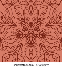 oriental floral pattern. mandala design. vector illustration. hand drawn kaleidoscope background. red brick color
