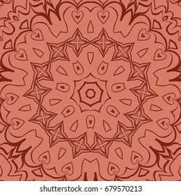 oriental floral pattern. mandala design. vector illustration. hand drawn kaleidoscope background. red brick color