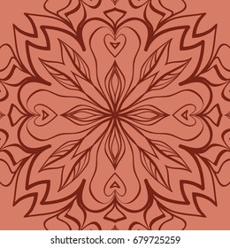 oriental floral pattern. mandala design. vector illustration. hand drawn kaleidoscope background. red brick color