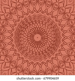 oriental floral pattern. mandala design. vector illustration. hand drawn kaleidoscope background. red brick color