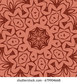 oriental floral pattern. mandala design. vector illustration. hand drawn kaleidoscope background. red brick color