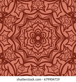 oriental floral pattern. mandala design. vector illustration. hand drawn kaleidoscope background. red brick color
