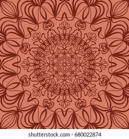 oriental floral pattern. mandala design. vector illustration. hand drawn kaleidoscope background. red brick color