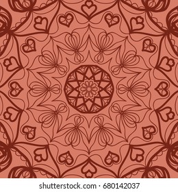 oriental floral pattern. mandala design. vector illustration. hand drawn kaleidoscope background. red brick color