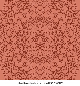 oriental floral pattern. mandala design. vector illustration. hand drawn kaleidoscope background. red brick color