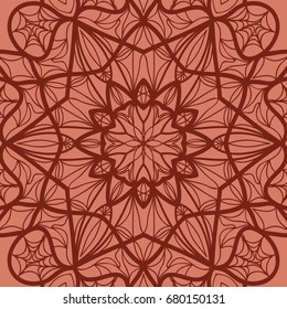 oriental floral pattern. mandala design. vector illustration. hand drawn kaleidoscope background. red brick color