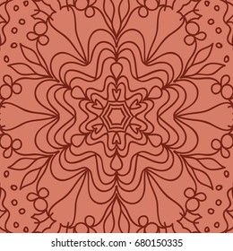 oriental floral pattern. mandala design. vector illustration. hand drawn kaleidoscope background. red brick color