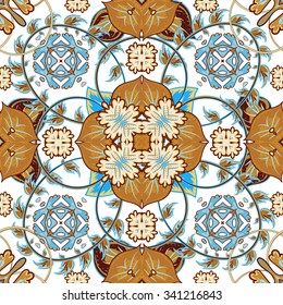 Oriental floral traditional ornament, Mediterranean seamless pattern, Turkish tile design, vector illustration.