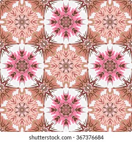 Oriental floral traditional pink brown ornament, Mediterranean seamless pattern, Turkish tile design, vector illustration