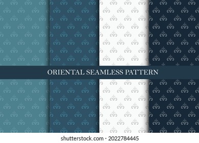 Oriental floral vintage ornament pattern. Minimal monochrome arrangement. Simple geometric design print block for apparel textile, ladies dress fabric, men's shirt, fashion garment.