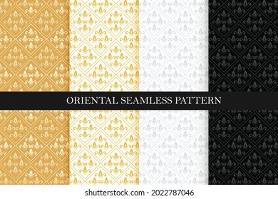 Oriental floral vintage ornament pattern. Minimal monochrome arrangement. Simple geometric design print block for apparel textile, ladies dress fabric, men's shirt, fashion garment.
