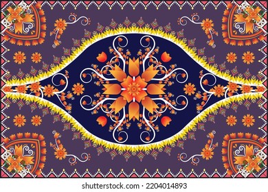Oriental flower ethnic pattern traditional.Design for background,carpet,wallpaper,clothing,wrapping,fabric,Vector illustration.