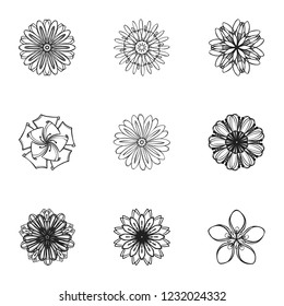 Oriental flower icon set. Simple set of 9 oriental flower vector icons for web design isolated on white background