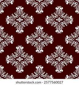 Oriental flower vector classic brown and white pattern. Seamless abstract background with repeating elements. Design for tiles, wallpaper, ceramic pottery, and clothing.