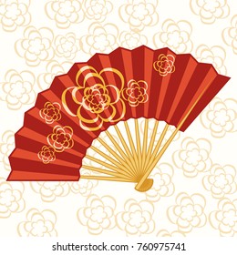 Oriental folding fan with flowers