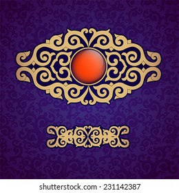 Oriental, folk ornament. Purple background. 