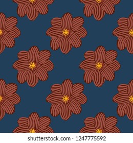 Oriental folk tiny flowers in red, blue, yellow. Minimal allover vector pattern for interior, wallpaper, fabric, textile, phone case. Vintage colourful graphic seamless print. Eastern floral pattern
